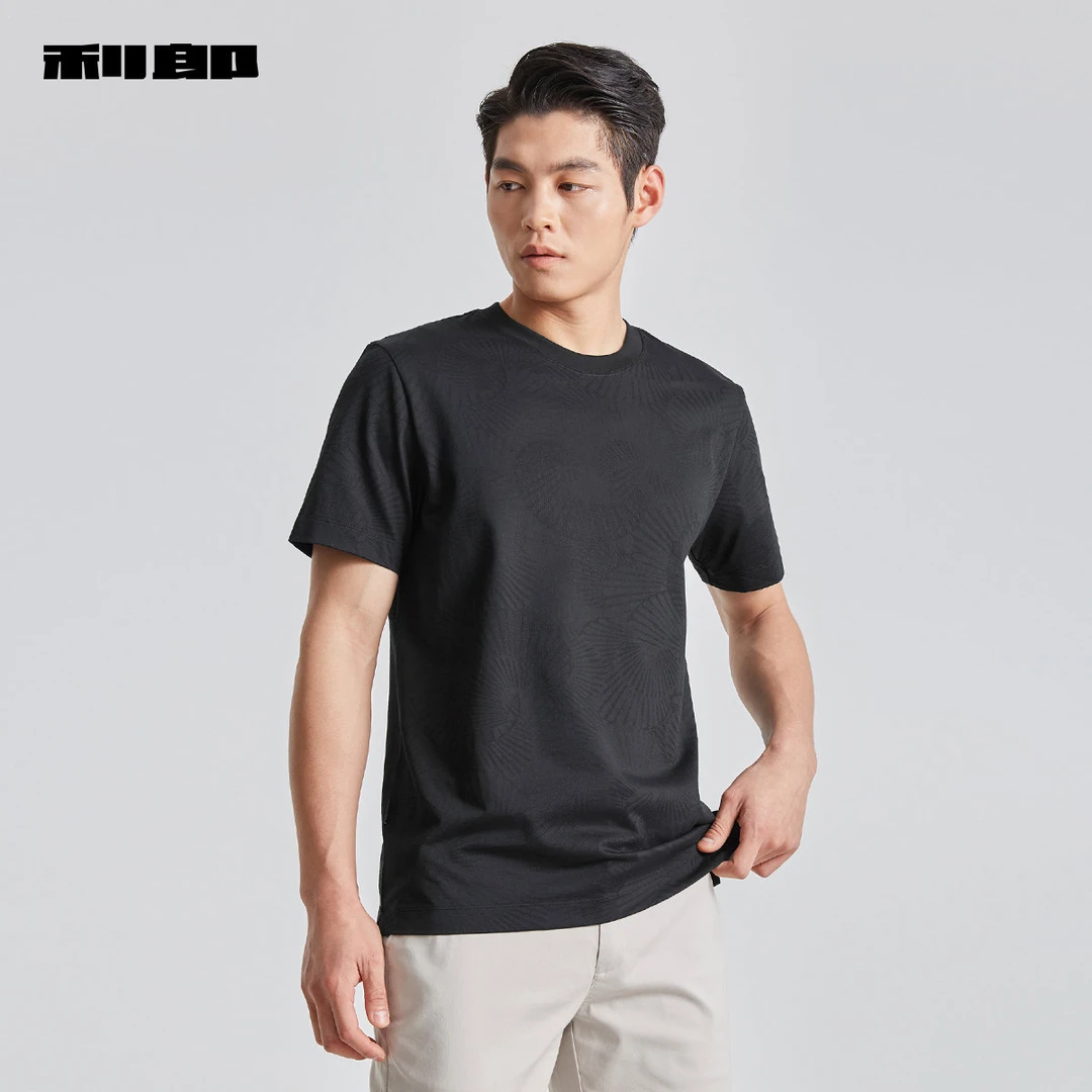 【肌理提花】利郎官方短袖T恤男士休闲简约夏季新款纯色圆领上衣