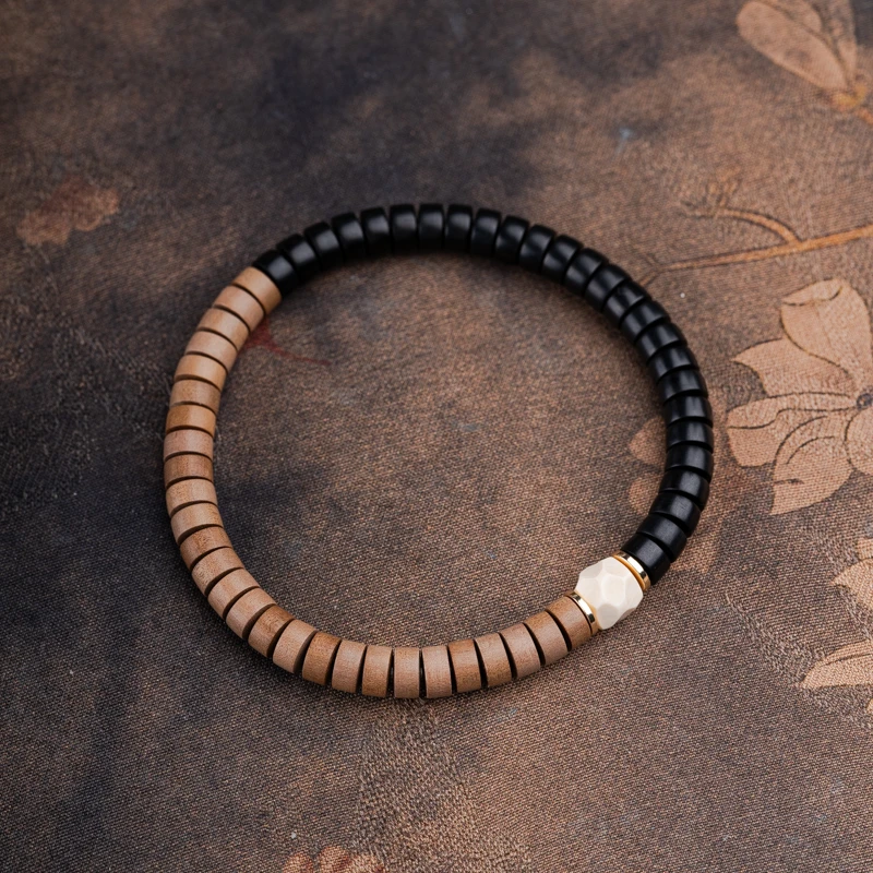 XIANYUAN/仙源老山檀香6*3mm精工乌木药片单圈手串