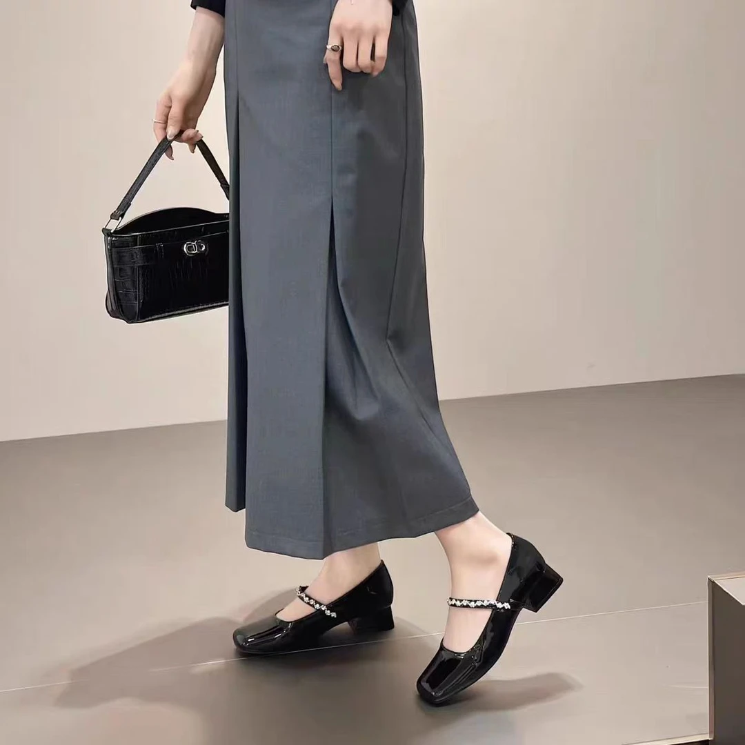 50367 新款法式浅口粗跟方头百搭单鞋