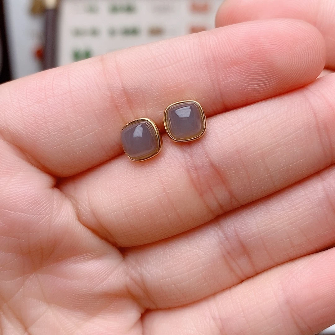 和田玉银S925镶嵌耳饰