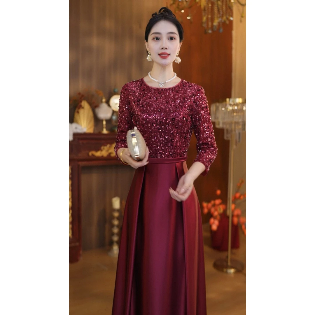 礼服小众设计师轻奢遮肚子长款生日宴会结婚婚礼主持人晚礼服裙子