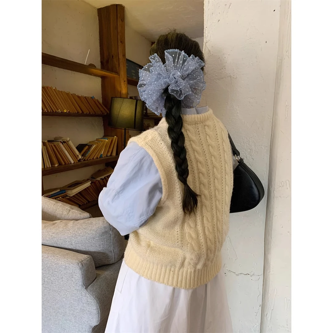 韩国蕾丝波点大肠发圈女2025新款芭蕾风丸子头扎马尾头绳气质发饰