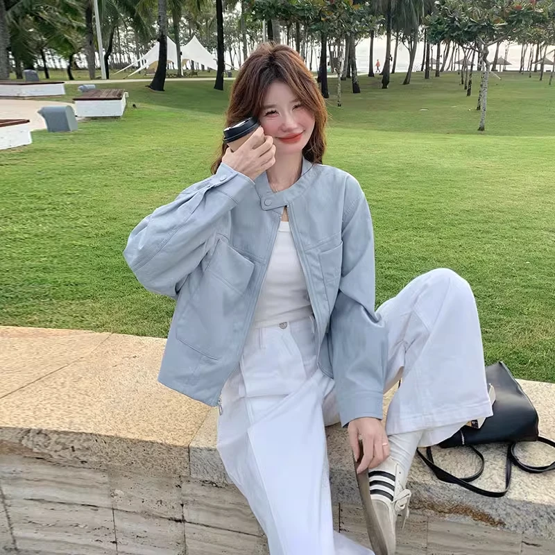 拉夏贝尔机车风韩系皮衣外套春季2025新款小个子气质休闲短款上衣