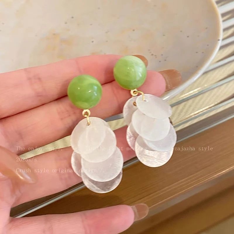 非金属亚克力耳饰 小众设计手作森系耳钉夏日超仙贝壳耳环气质