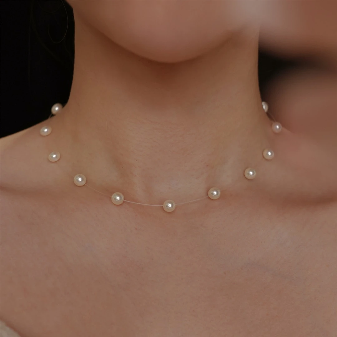 链子925银 施家澳白色珠珠满天星鱼线锁骨链法式温柔小众气质项链