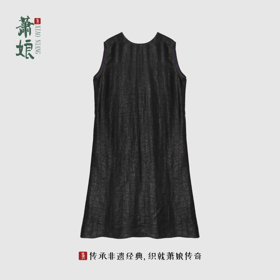 萧娘【墨璃】彩色缎龟香云纱新中式宽松复古连衣裙桑蚕丝中国风5448