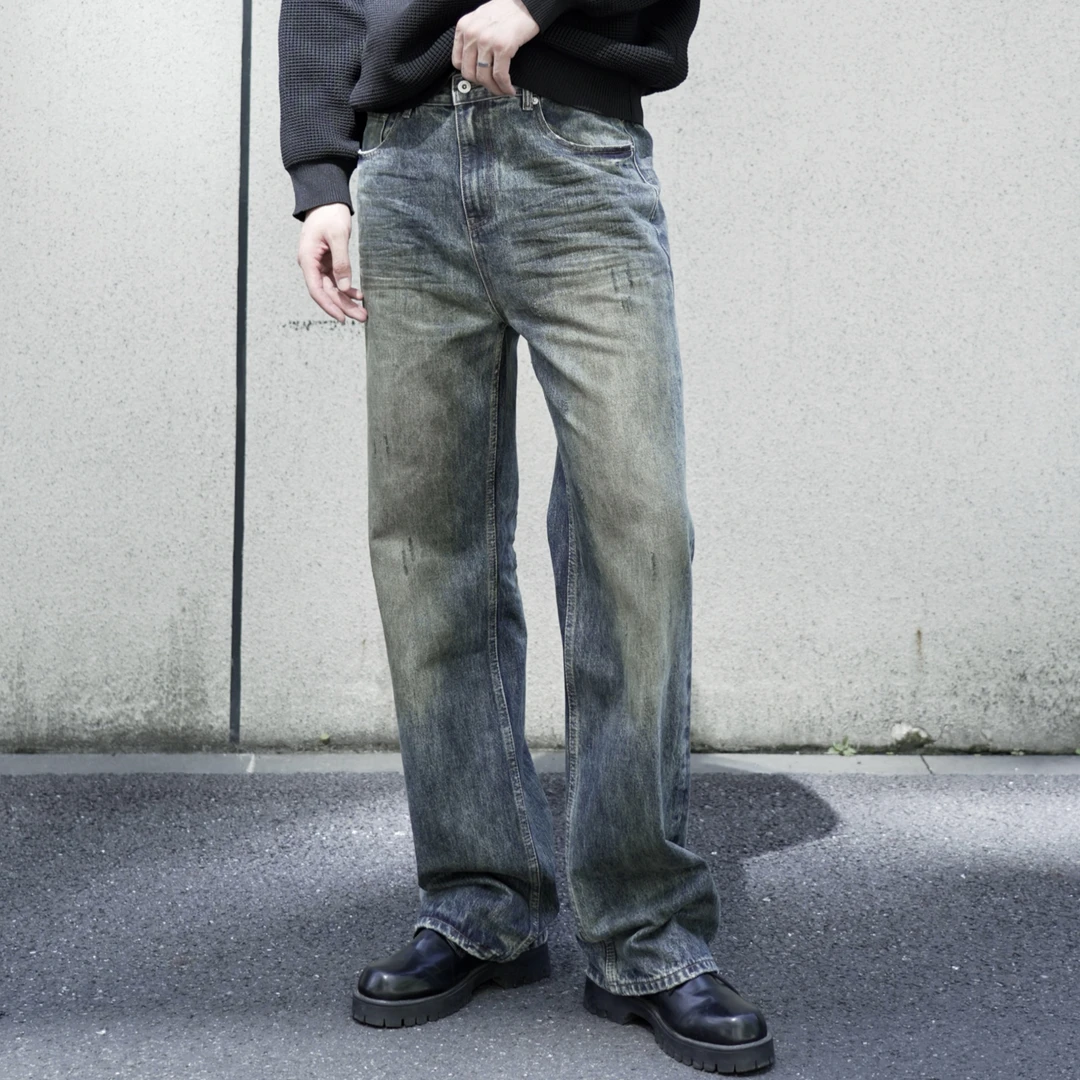 「修车工」一米九加长版做旧重磅牛仔裤手工做脏复古潮流直筒长裤