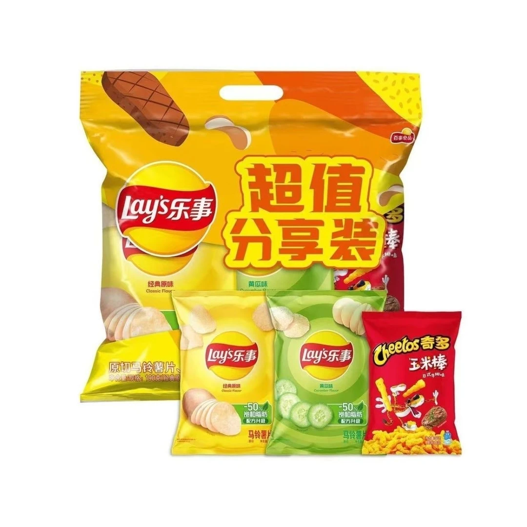乐事薯片组合包190g原味70g+黄瓜味70g+玉米棒50g