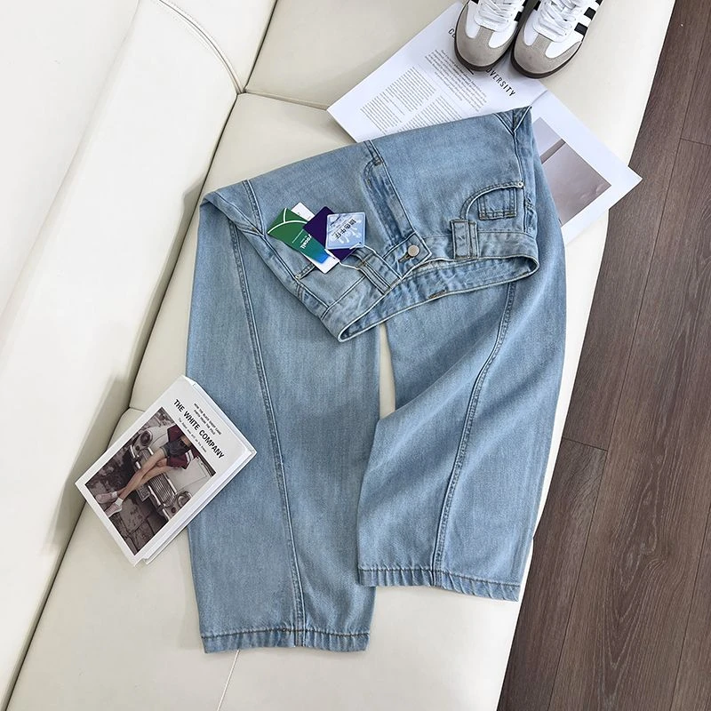 2025新品春夏爆款浅色弯刀显瘦百搭宽松女牛仔裤BJ163-1