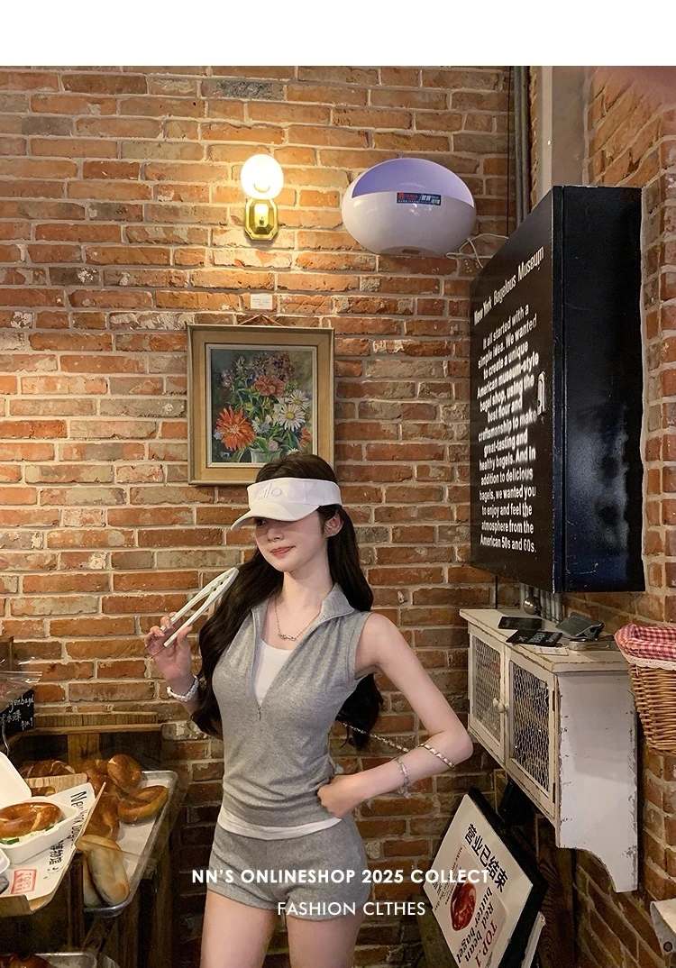 【白女日常】美式纯欲休闲套装女夏假两件上衣+辣妹短裤