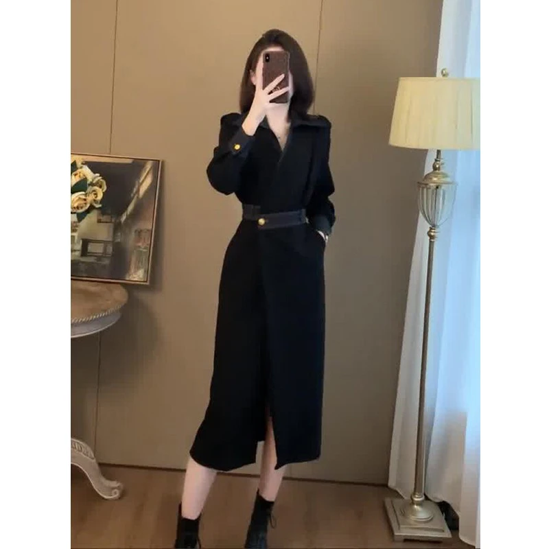 修身显瘦法式复古气质拼接连衣裙女2025年秋季新款赫本风连衣裙子