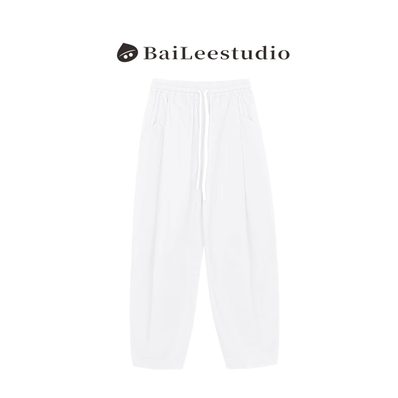 【柏栗良品】日系纯色抽拉绳复古宽松阔腿休闲裤98729