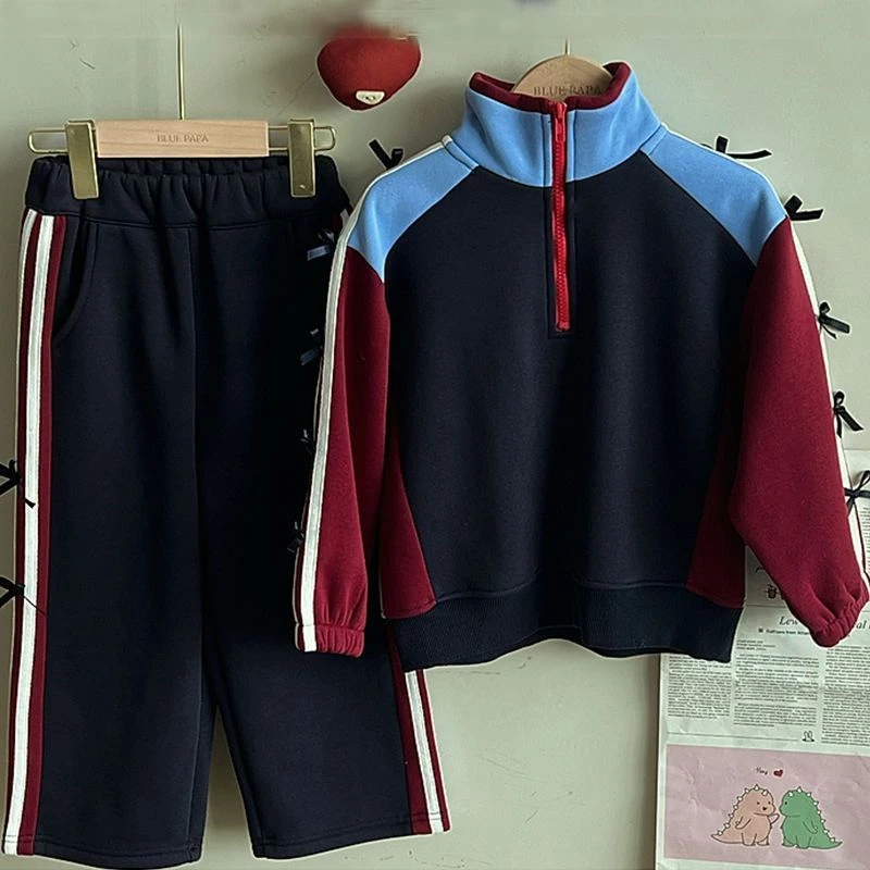 女大童春秋套装2025春季新款儿童装女孩洋气蝴蝶结休闲运动两件套