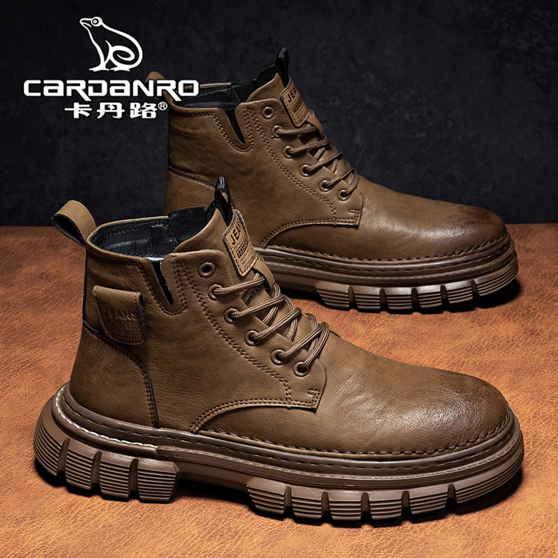 意大利卡丹路马丁靴男冬季高帮英伦风复古中帮皮鞋男士真皮工装靴
