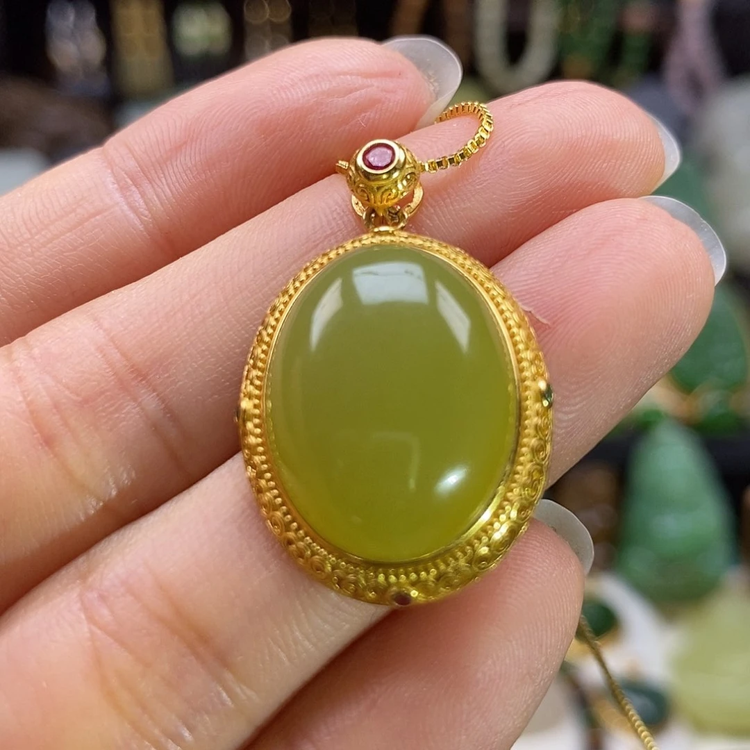 和田玉银S925镶嵌颈饰