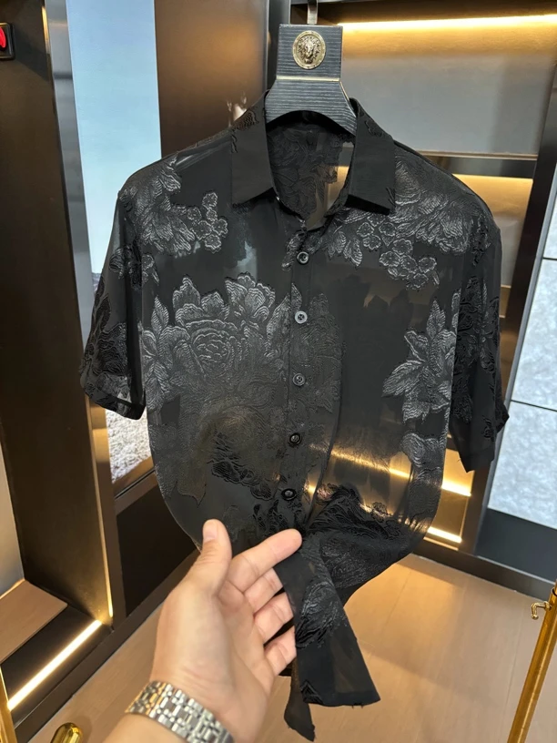 2059男装夏季新款男士半袖翻领衬衫上衣潮牌韩版宽松休闲显瘦
