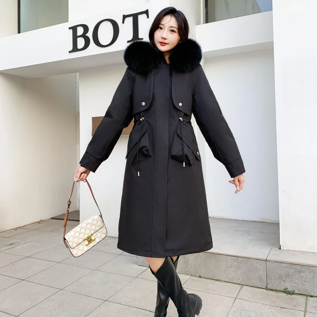 新款加大码可拆卸过膝长款冬大衣真毛皮草派克服女外套