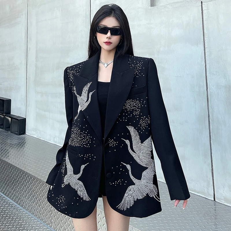 烫钻西装外套女春设计感重工刺绣西服轻奢高级感气质漂亮独特时尚