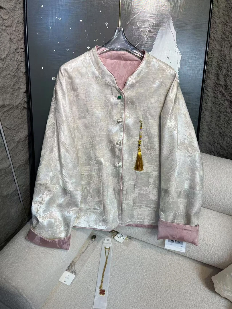 【深圳南油二姐】新中式国风设计师款印花圆领网红复古外套