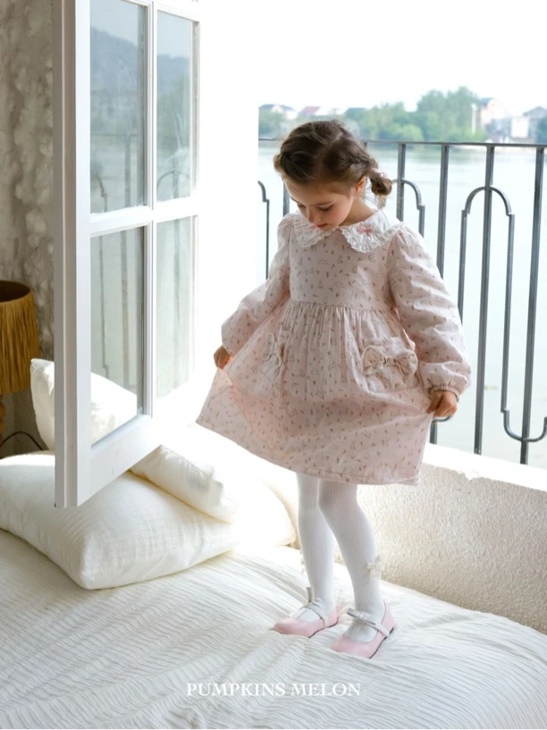 【PM】米杏/粉色兔兔满印加绒连衣裙 7823