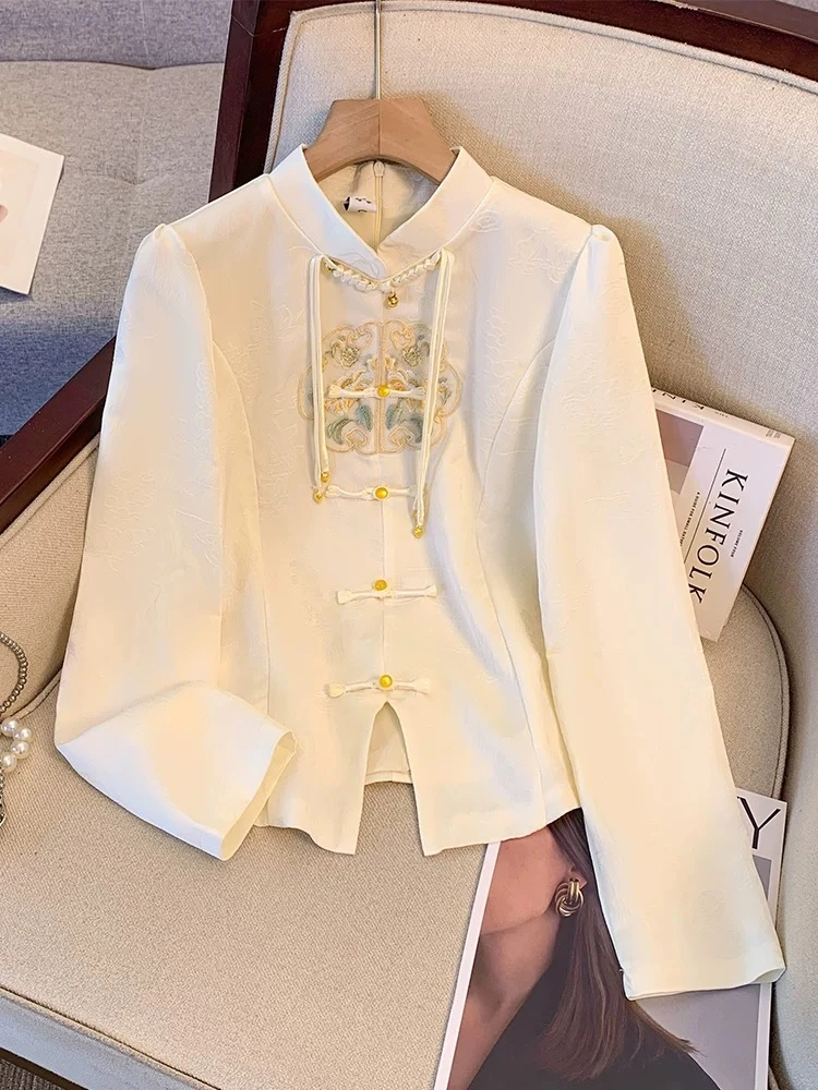 新中式国风盘扣提花刺绣上衣日常气质