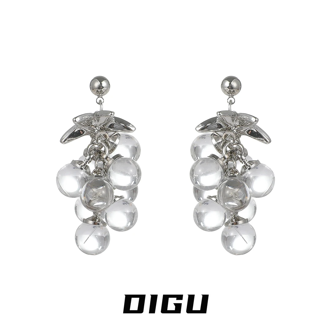 嘀咕家 铜合金仿水晶耳饰 透明水晶串珠葡萄耳环独特流苏耳环耳饰