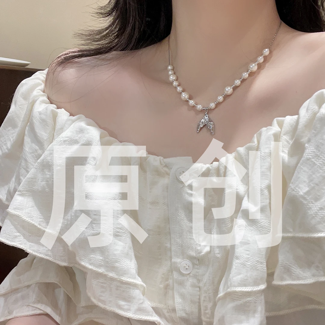 鱼尾珠珠项链可抽拉调节精致百搭温柔高级气质F496