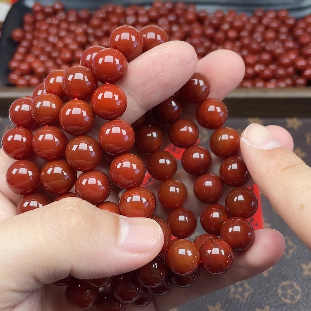 南红玛瑙7号瓦西牛血红卡12圆珠手链未镶嵌