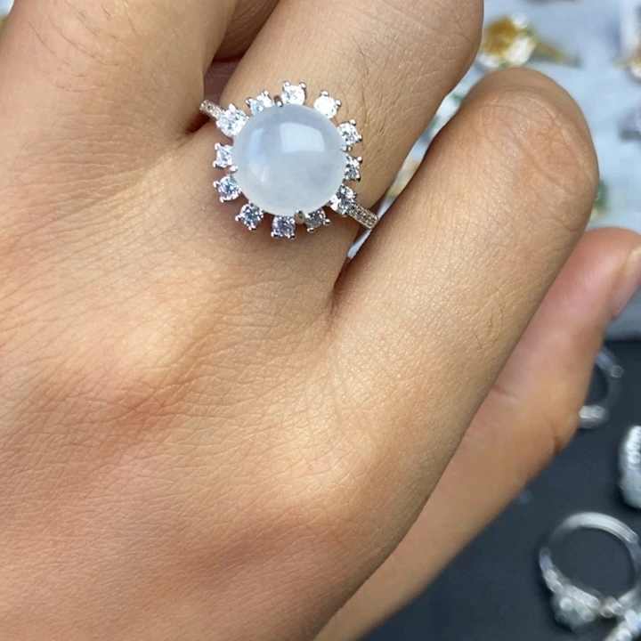 翡翠戒指银S925镶嵌戒指