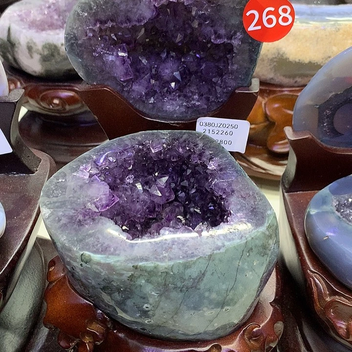石材天然乌拉圭紫水晶聚宝盆摆件