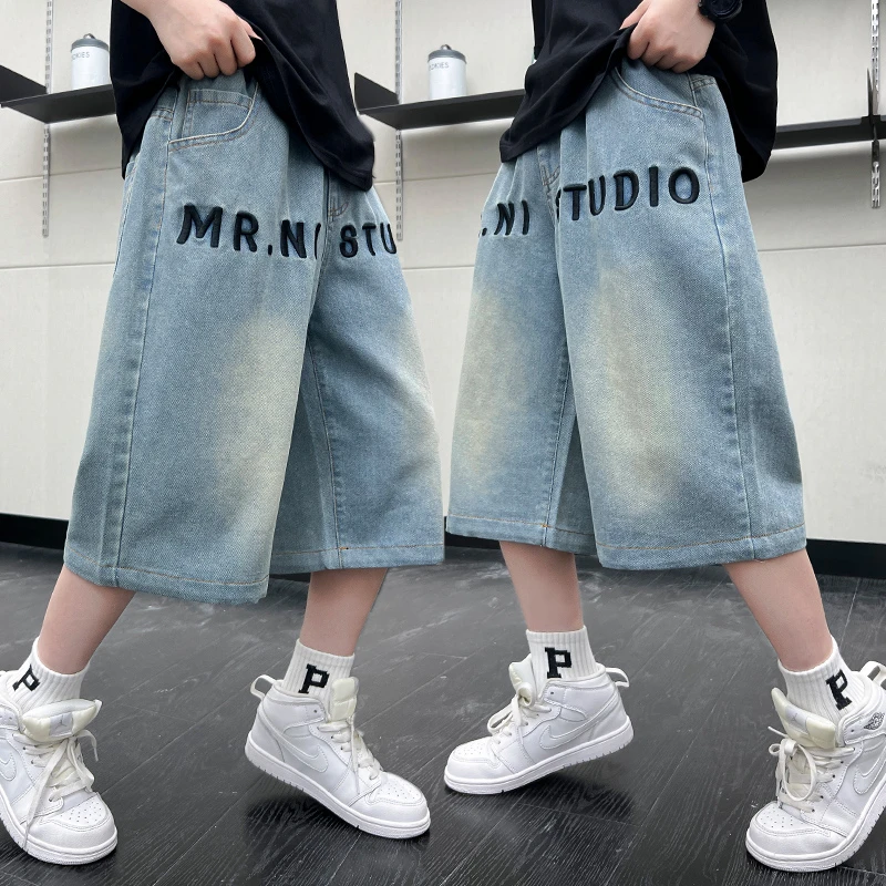 男童牛仔短裤夏季薄款2025新款中大童夏装男孩夏款七分裤儿童中裤