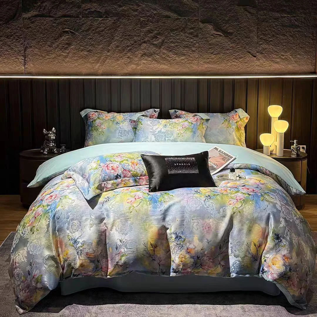 【孟】2025春夏新款澳洲设计师专款贡缎提花加印花四件套