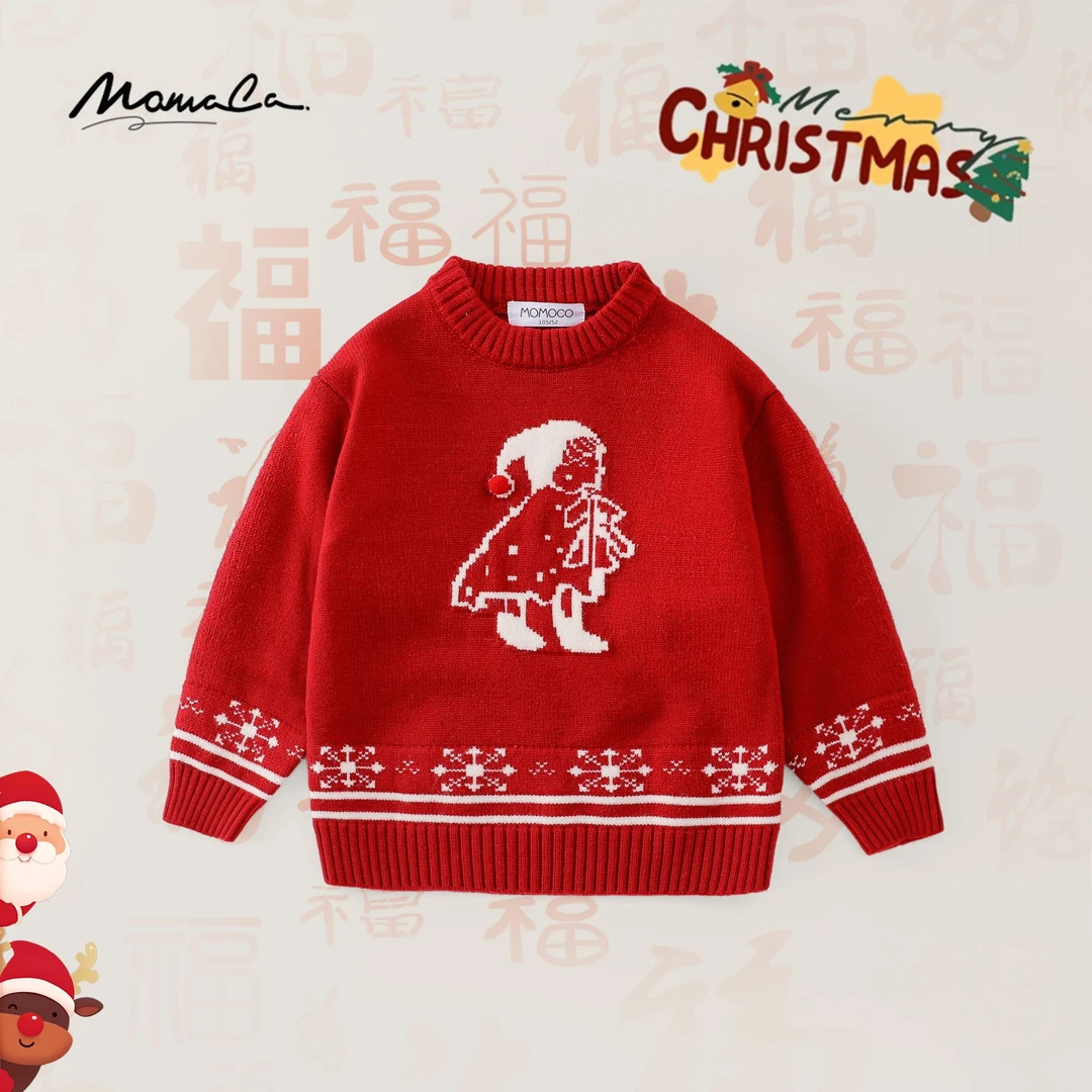 MOMOCO冬季女童时尚年款卡通套头毛衣百搭上衣77820230004