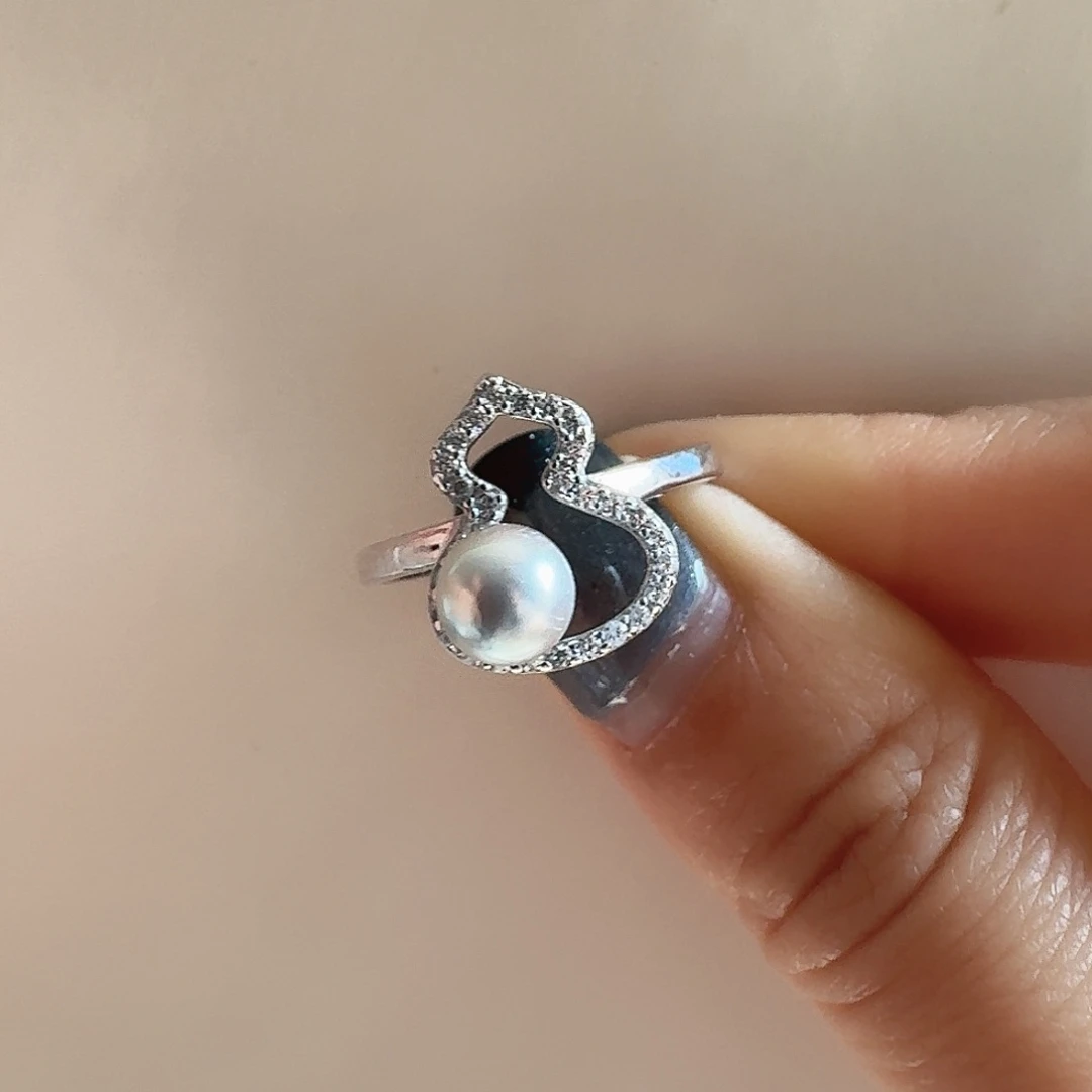 海水珍珠戒指银S925镶嵌福禄戒指