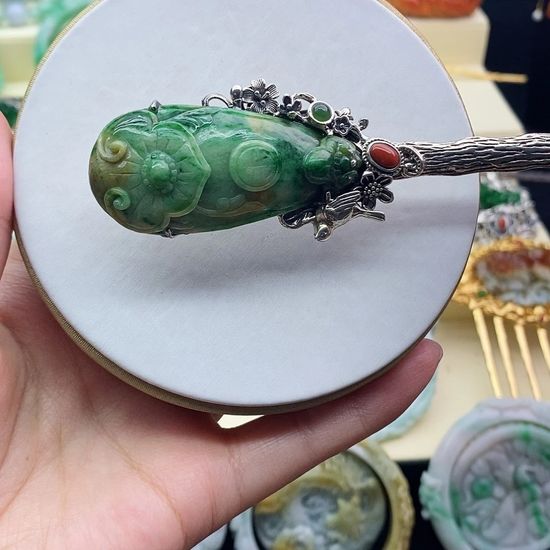 银S925镶嵌翡翠发簪发簪