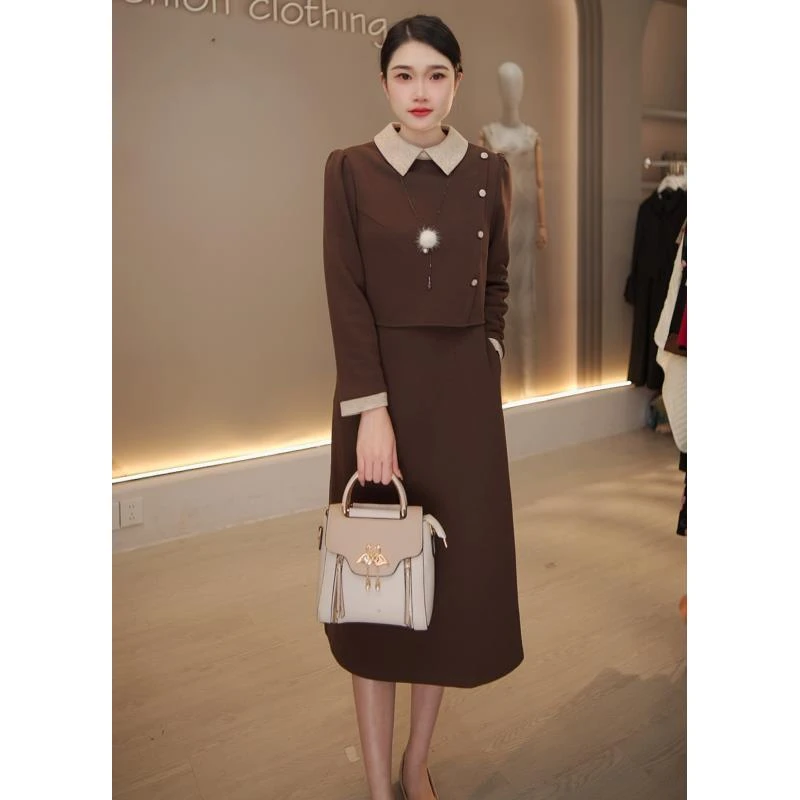 春季假两件长袖连衣裙女秋装2025新款气质高端中长裙子