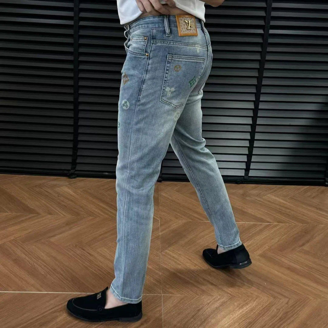 77092-男士夏季欧货修身小脚牛仔裤印花牛仔裤