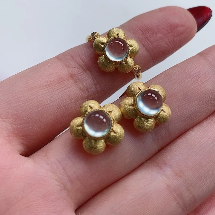 蛇纹石玉耳钉戒指银S925镶嵌藤***子