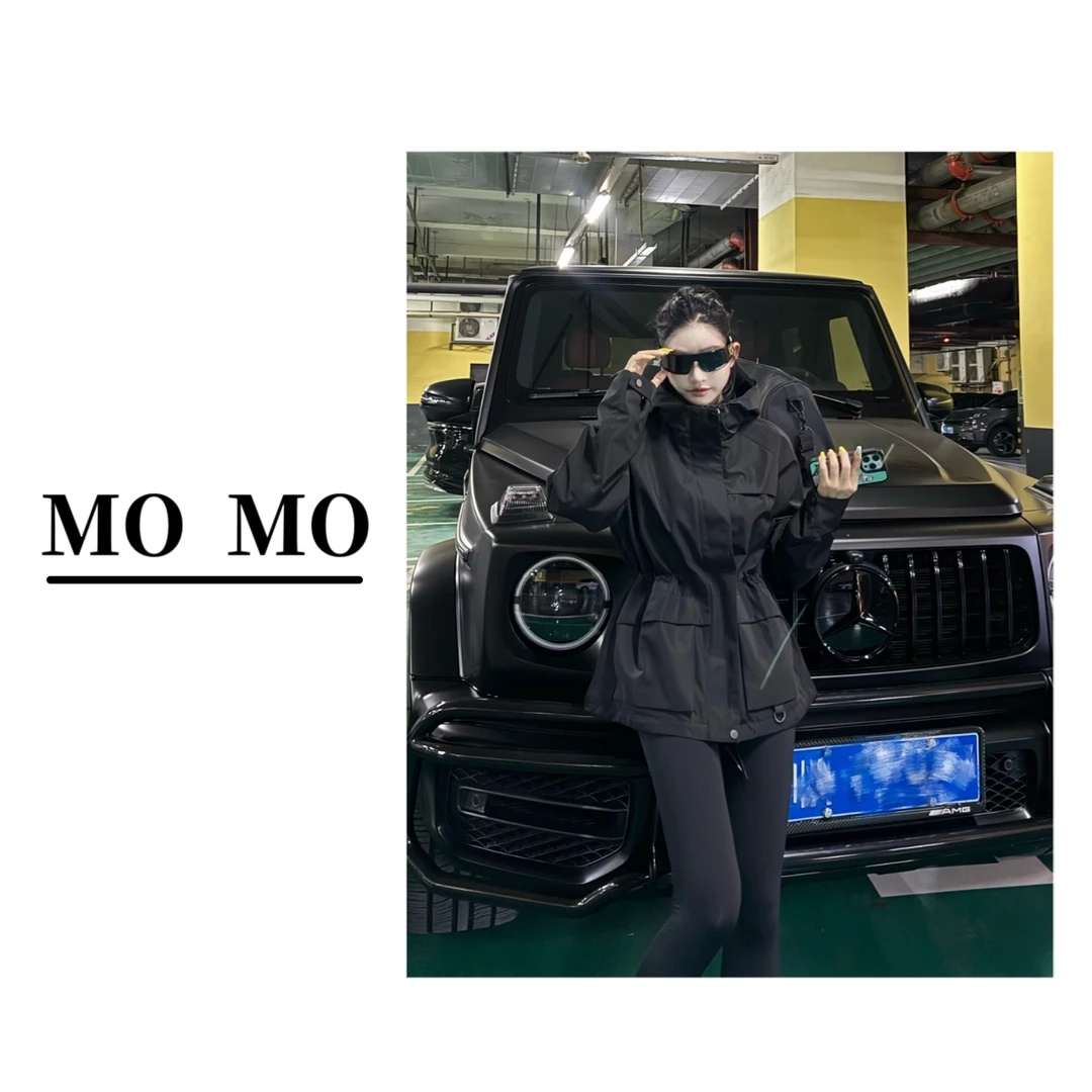 MOMO【黑色工装冲锋衣】2025新款连帽防风户外运动外套休闲夹克