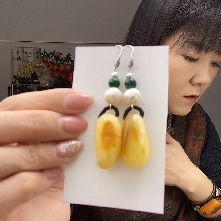 蜜蜡耳饰未镶嵌l*n耳饰