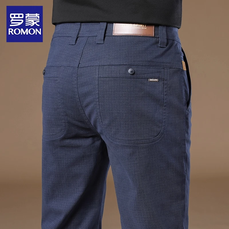 罗蒙高端休闲裤男2025新款修身直筒秋冬季纯棉西裤商务弹力长裤子