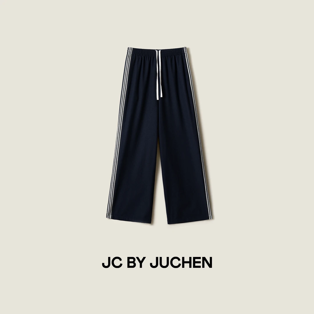 经典侧章裤设计感三道杠宽松直筒松紧腰休闲卫裤 FW074895