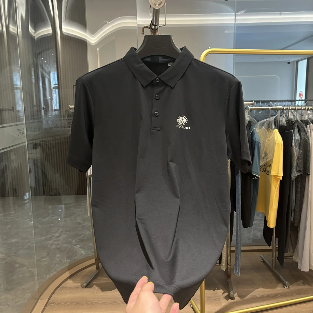 【豆家】凉感冰丝！垂顺弹力！夏季透气黑色休闲翻领短袖POLO衫男男款
