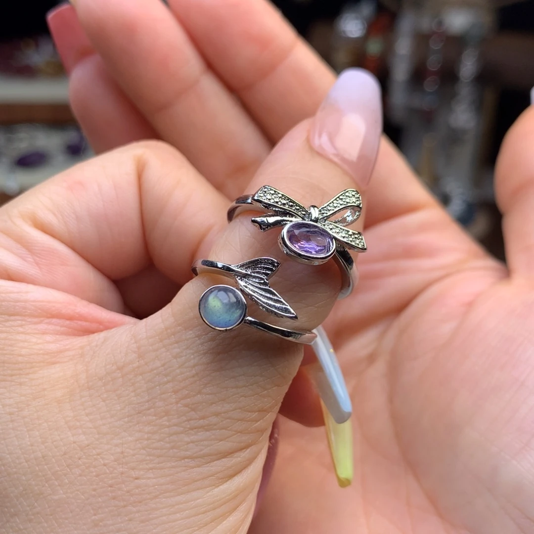 水晶戒指未镶嵌紫水晶灰月光