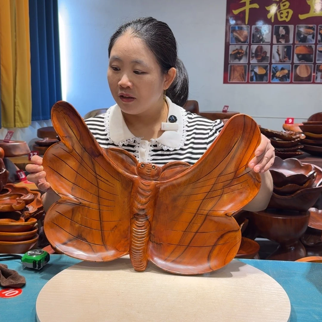 木香樟实木蜻蜓果盘