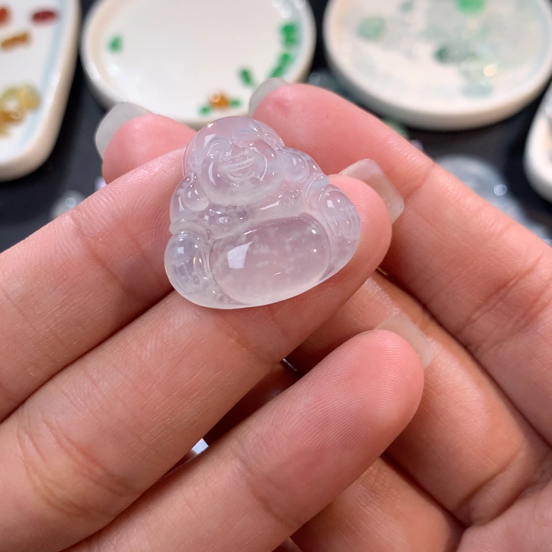 翡翠裸石未镶嵌雪花棉大肚佛