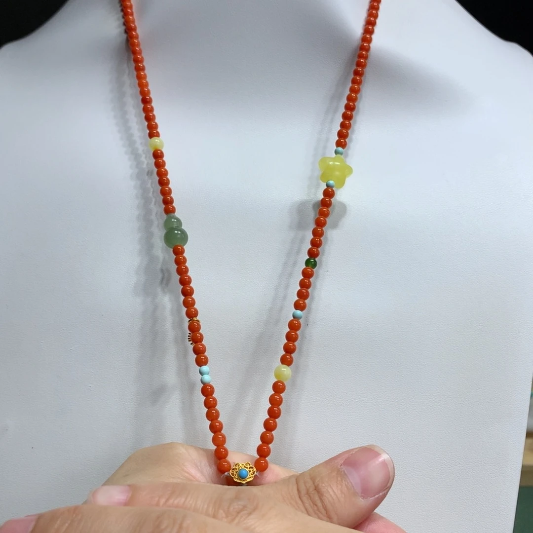 南红玛瑙未镶嵌颈饰4mm