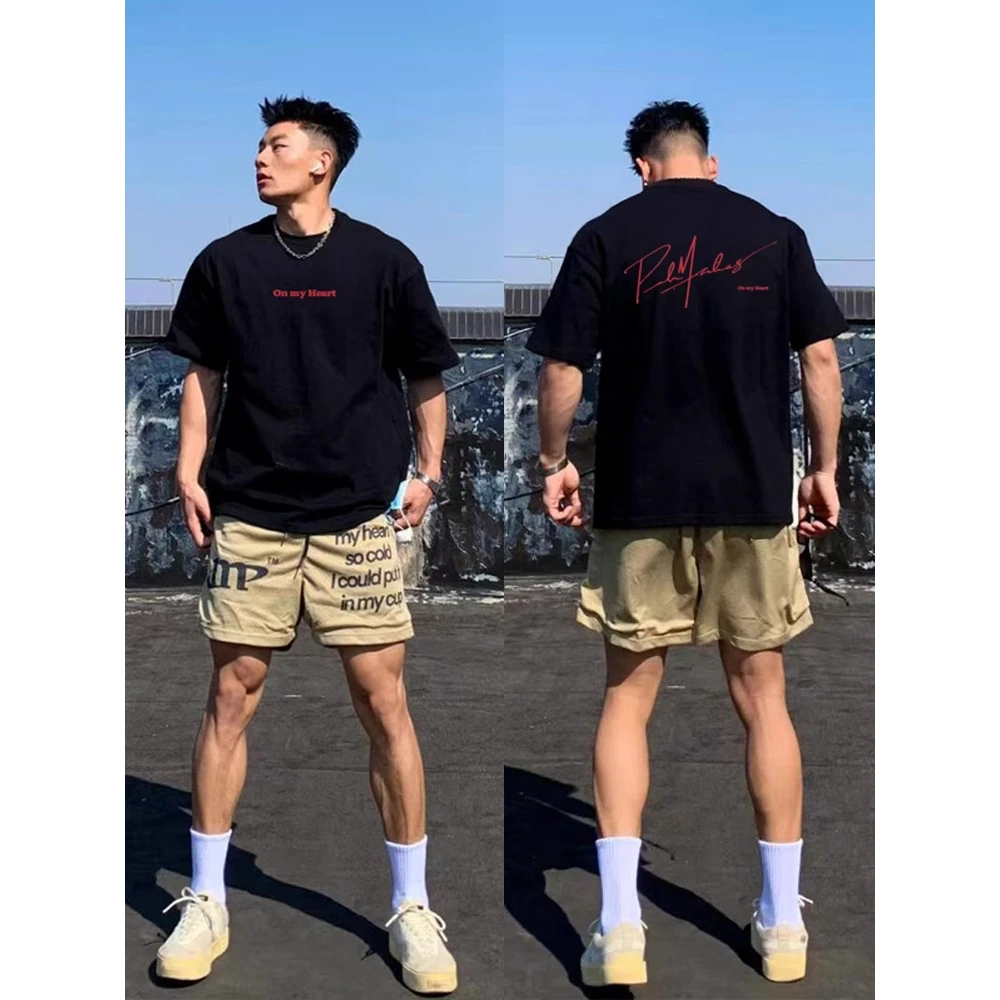 美式潮流街头痞帅黑色短袖t恤男国潮牌设计感小众纯棉时尚上衣夏