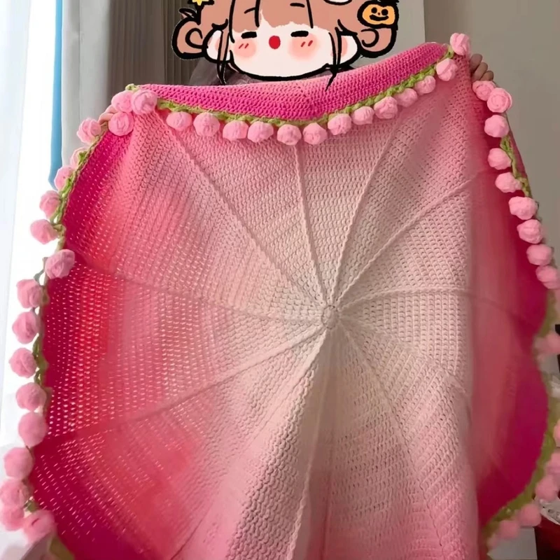 毛线手工diy编织玫瑰花渐变花束毯子材料包钩织铃兰手捧玫瑰花毯