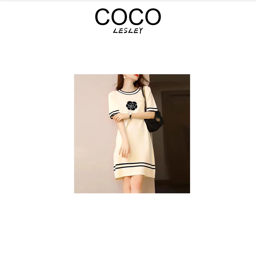 【COCO LESLEY】夏季女短袖条纹连衣裙宽松显瘦圆领t恤女裙291